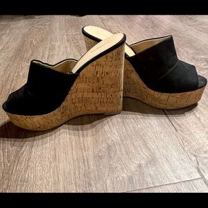 Express Womens Shoes Cork Wedge High Heel Platform Slides Sandals Mules Summer